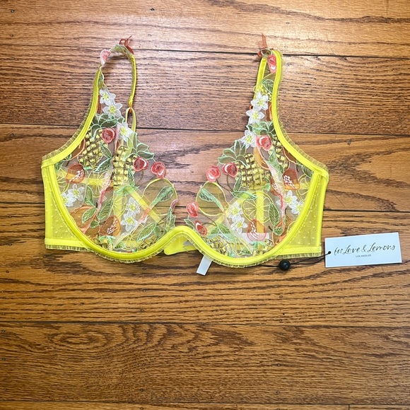 For Love And Lemons Other - For Love & Lemons LA Mesh Coquette Picnic Yellow Glam Lace Bralette A35